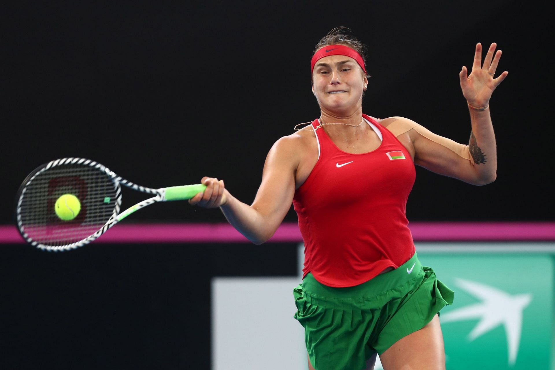 Aryna Sabalenka hits a forehand at the 2019 BJK Cup | Image Source: Getty